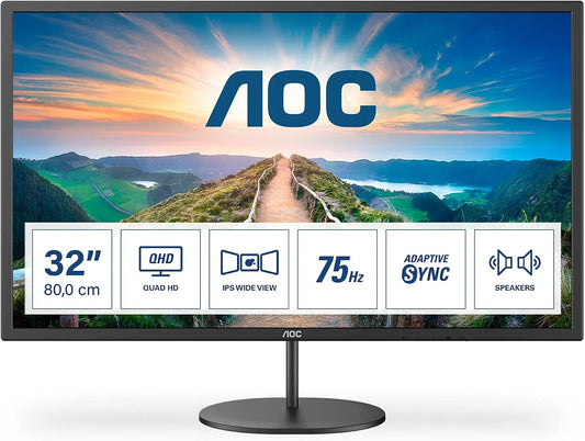 AOC Q32V4, Monitory, 32 palcový WQHD monitor, 75Hz, IPS panel, 4ms GtG, reproduktor, (2560x1440 HDMI, Černá, 32V, 2560x1440, 1x 1