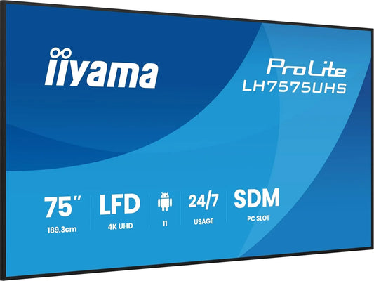 iiyama 2160p, Monitory, LCD displej o úhlopříčce 75 palců s LED podsvícením Digitální Signage integrovaný, Černá, 4K, 3840 x 2160, 2 CM
