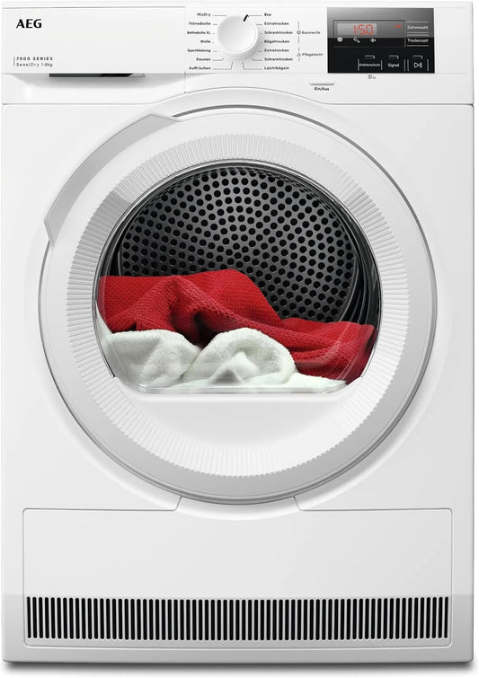 AEG TR7T50580, Sušičky s tepelným čerpadlem, vysoušeč tepelných čerpadel 8 kg, série 7000 SensiDry - Gentle & Energy- šetřící, Černá, 8 kg