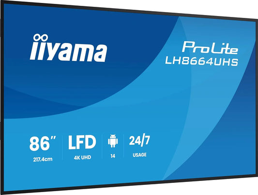 iiyama LH8664UHS-B3AG USB2.0, Monitory, Prolite 217.4cm 85.6 'Digitální signage displej IPS LED Panel 4K UHD HDMI USB-C, Černá, 217.4cm, 85.6 '