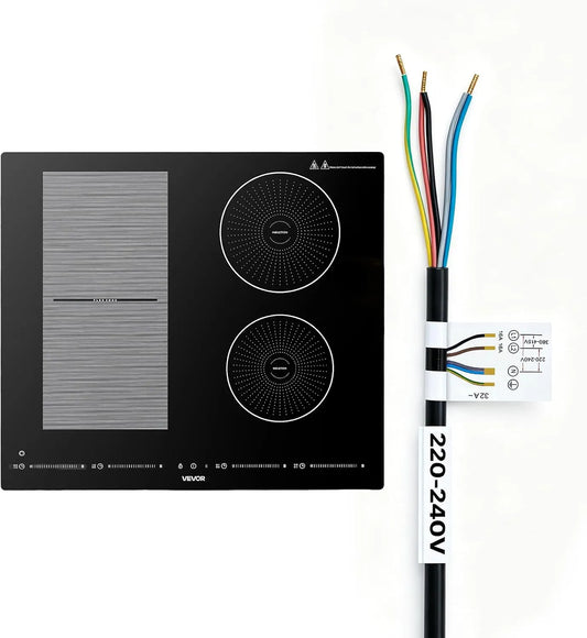 VEVOR, Varné desky, indukční sporák se 4 zónami v indukční horkovzdušné desce 7200 W, indukční sporák, Černá, 7200 W, 240 V, 50 Hz, 24 x 19