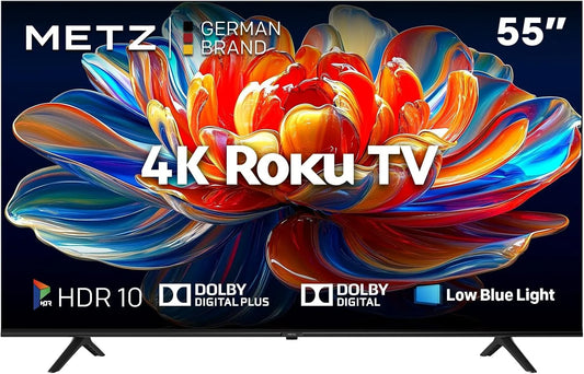 METZ 55MUD6011Z, Televizory, Blue Roku TV, 4K UHD Smart TV, 55 palců, 139 cm, TV s trojitým tunerem, s WLAN, Modrá / černá, 4K