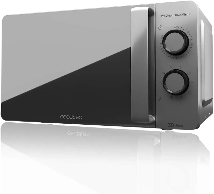 Cecotec, Mikrovlnné trouby s grilem, mikrovlnná trouba ProClean 3160 Mirror, 20 L, 700 W, Grill, Černá / stříbrná, 800 W