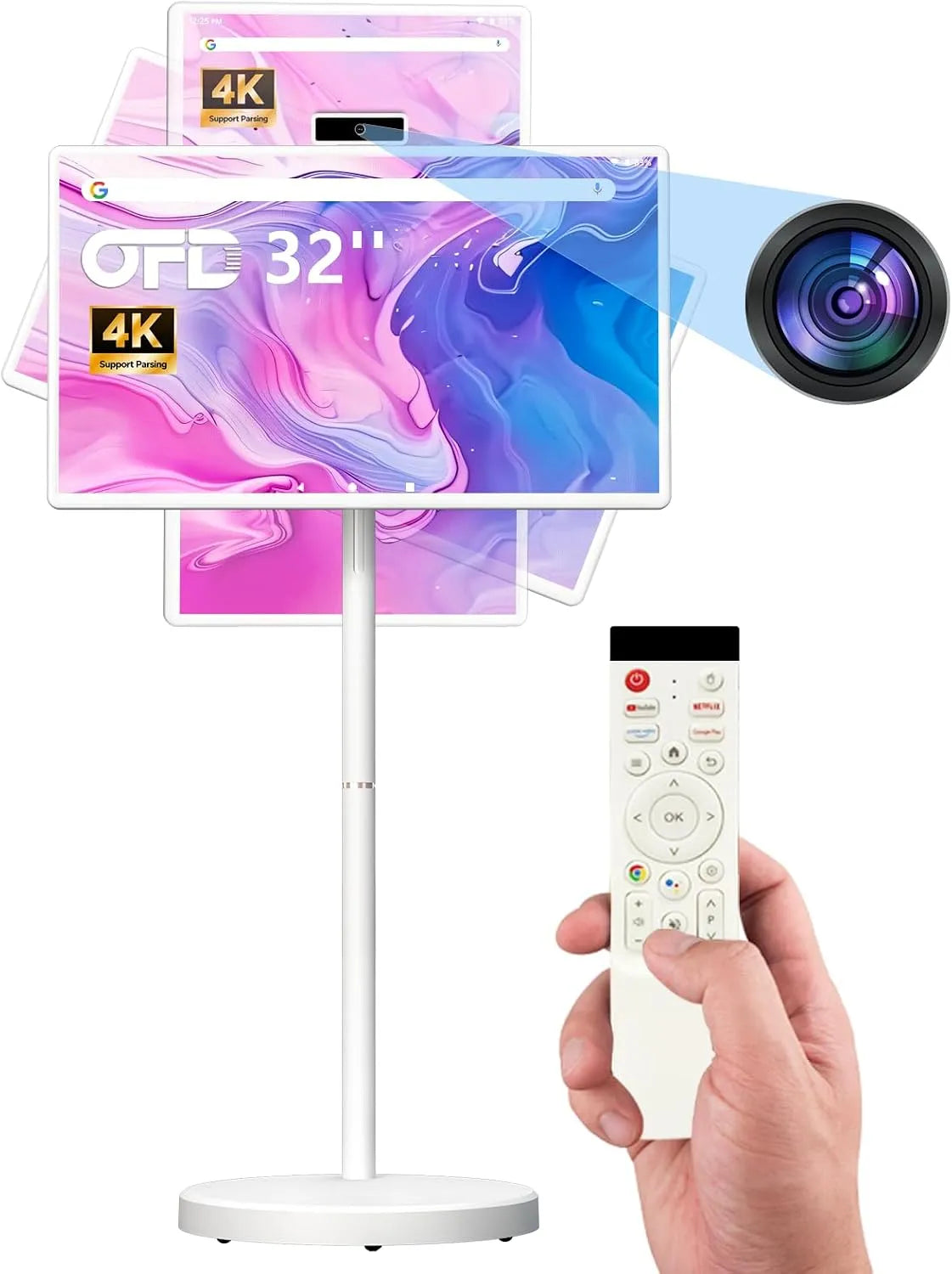 OFD 1080P, TV a domácí kino, 32 palců FHD Smart Přenosný TV na kolečkách, Rolling TV Android 15 OS, Šedá, 32 ', Full HD, 60Hz, 6G