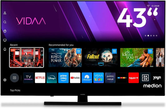 MEDION, Televizory, 108 cm (43 palců) QLED TV (Smart TV, Dolby Vision HDR, VIDAA Store, Prime Video, Černá, 108 cm, QLED, 4K, 840 x 2160