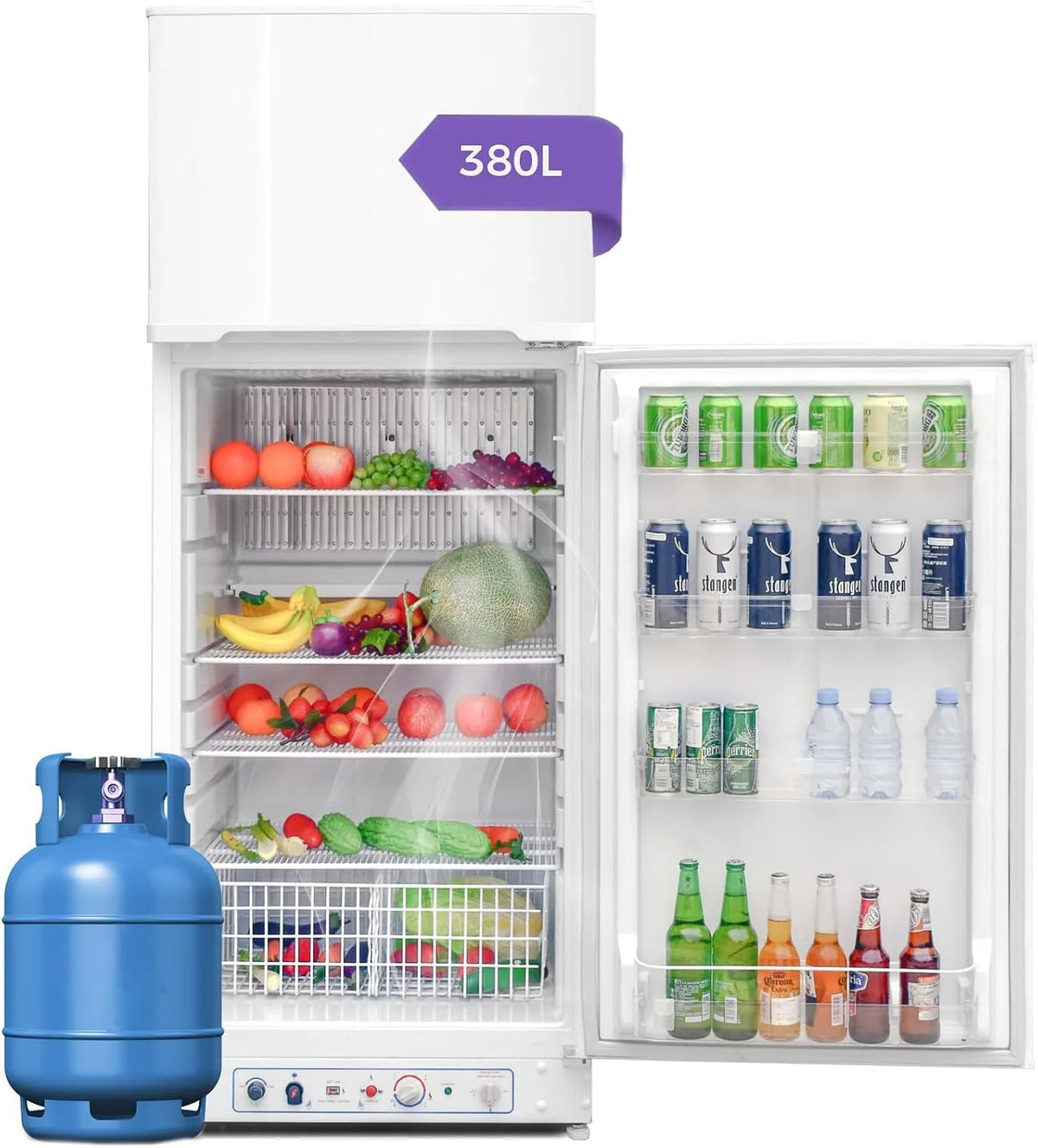 Smad Gas/230V, Minichladničky, 287L+93L Plynová lednička s mrazákem, plyn / 230V, kombinace chladicího zařízení, Bílá, 287L, 93L, 230V, 380L