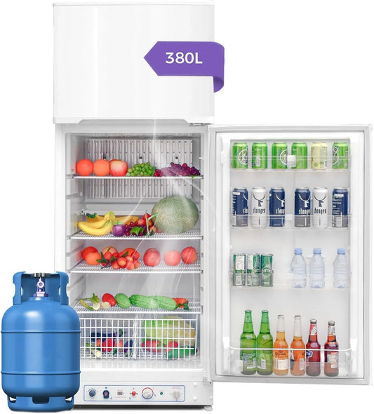 Smad Gas/230V, Minichladničky, 287L+93L Plynová lednička s mrazákem, plyn / 230V, kombinace chladicího zařízení, Bílá, 287L, 93L, 230V, 380L