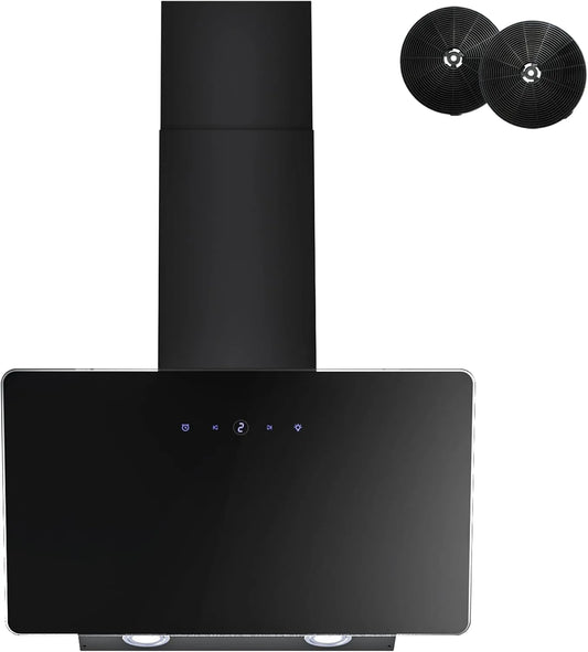 FIREGAS, Nástěnné digestoře, Obal řady 60cm, kryt pro odběr výfukových plynů / cirkulační kryt s ovládáním, Černá / stříbrná, 60cm, 8V, 9 kW