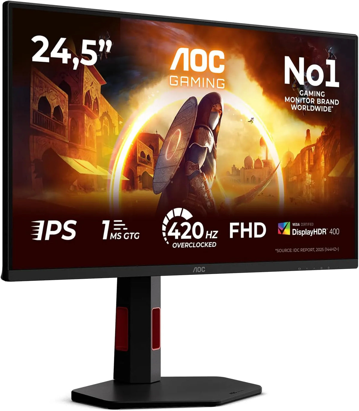 AOC 25G4KUR 0.5ms, Monitory, 25 palců FHD USB Hub Gaming Monitor, 420Hz, Rychlý IPS Panel, GtG, HDR400, G-Sync, Černá, 25G, 1920x1080