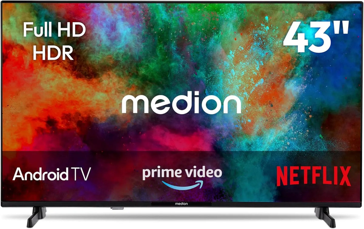 MEDION, Televizory, 108 cm (43 palců) Full HD TV (Android TV, Smart TV, HDR, Prime Video, PVR, Černá, 108 cm, Full HD