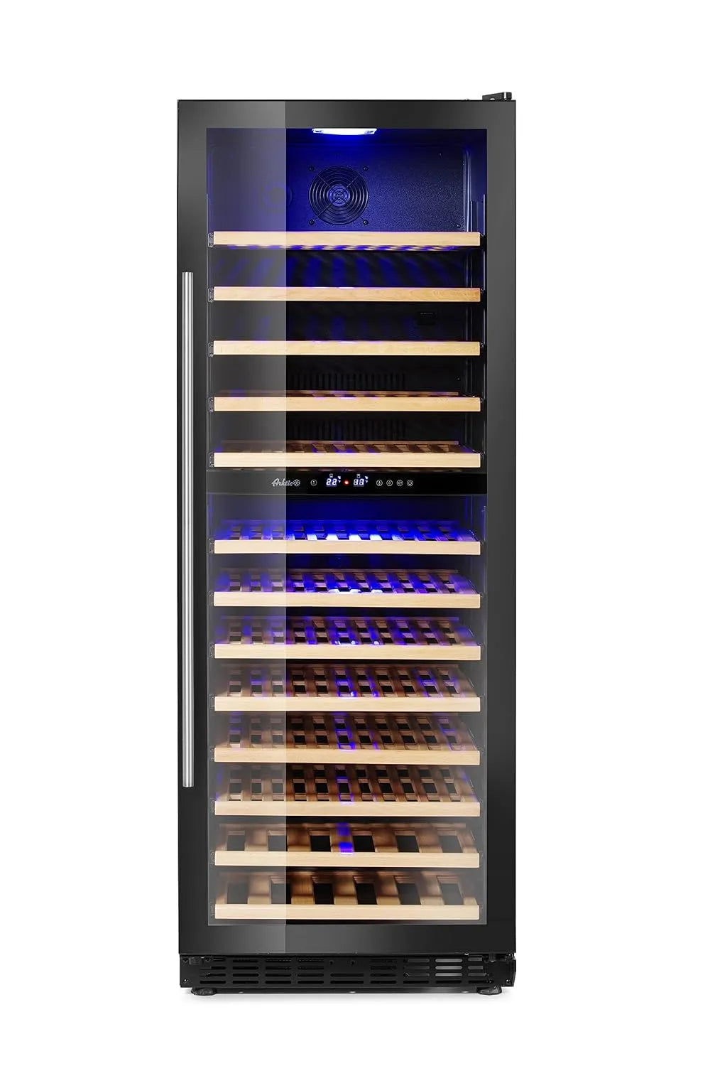 HENDI 220-240V 595x680x, Nápojové chladničky, chladnička na víno, s 2 zónami, chladicí kapalina, prostor pro 135 lahví, 387L, Černá, 135 l