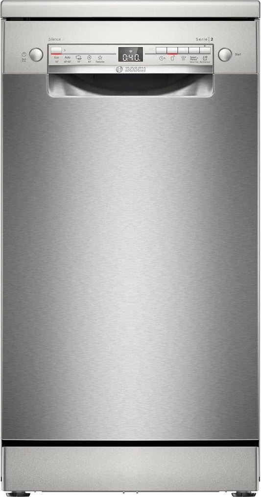Bosch SPS2HKI42E, Myčky nádobí, 60 cm, série 2, Smarter myčka na nádobí Freestanding, 45 cm široký, Silver Inox, příbory, Stříbrná, 45 cm