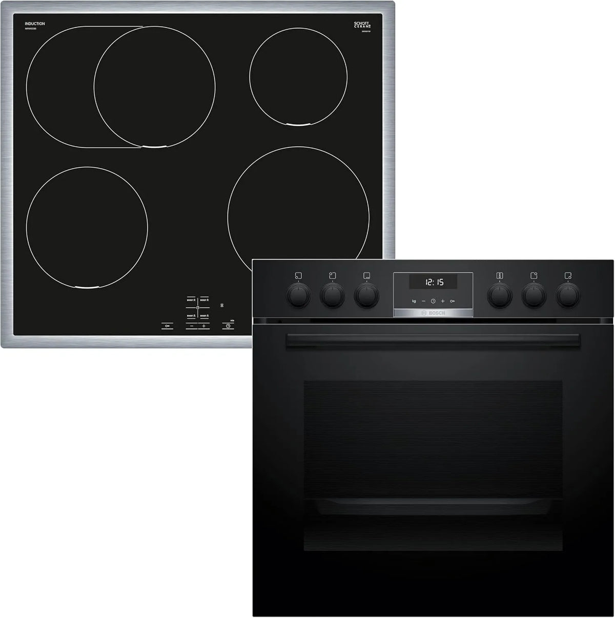 Bosch HND615LS62 HEG517BB4, Sety sporáku a trouby, built- in sporák set, sestávající ze sporáku, 60 x 60 cm, 3D horkého vzduchu, Černá, 615L