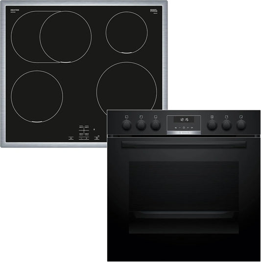 Bosch HND615LS62 HEG517BB4, Sety sporáku a trouby, built- in sporák set, sestávající ze sporáku, 60 x 60 cm, 3D horkého vzduchu, Černá, 615L