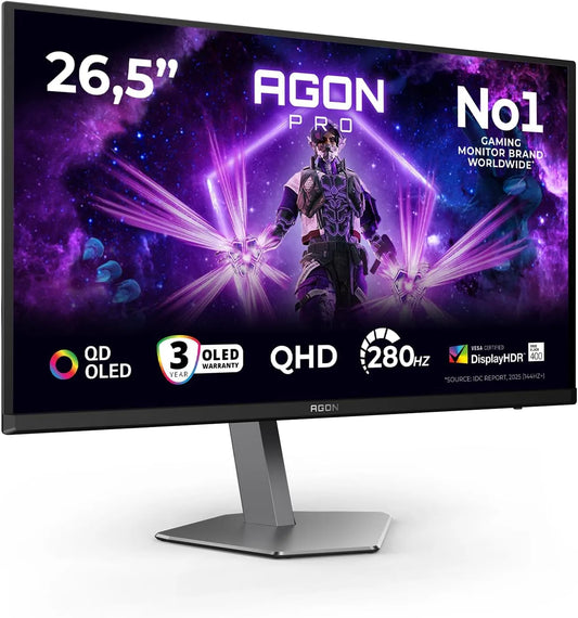 AOC AG276QZD2 0.03ms, Monitory, 27 palců WQHD USB Hub Gaming Monitor, 280Hz, QD- OLED Panel, GtG, Adaptivní Sync, Černá, OLED, 2560x1440
