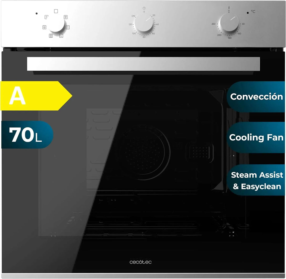 Cecotec M236000, Trouby, Built- in Oven Multifunkční 70L Bolero Hexa Line Time. 2800W, 6 Functions, Timer, Černá / stříbrná, 70L, 236000 L