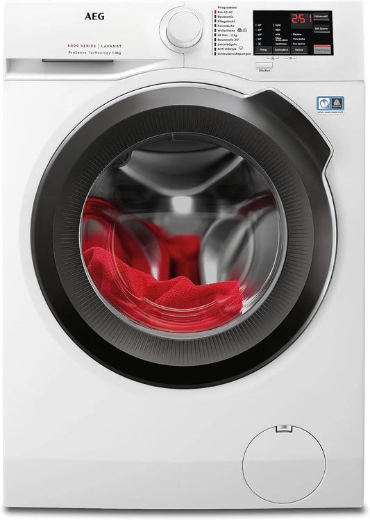 AEG L6AMZ48FL, Pračky, pračka 8 kg, 6000 ProSense série: Automatické řízení množství pro automatické, Bílá, 8 kg, 10l, 9W, 11G