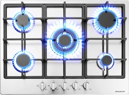 Arebos, Varné desky, Gas Cooktop 5 Plamen, Černá, 2 v, 2400 W, 1800 W, 1000 W