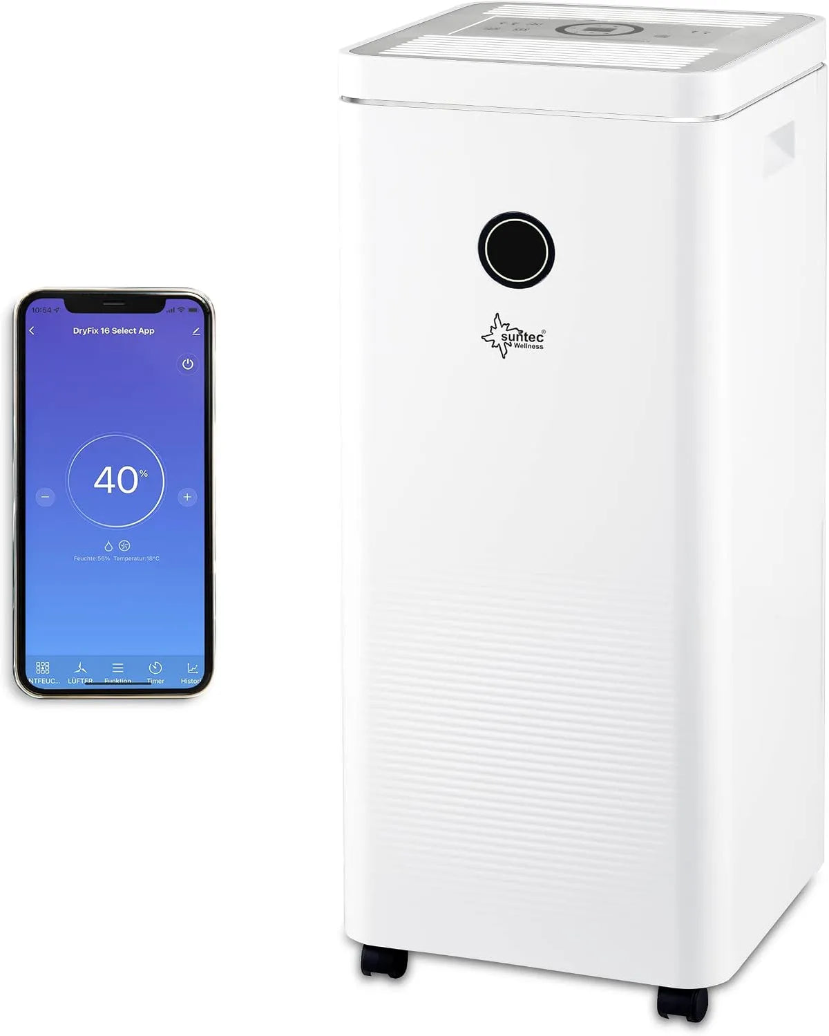 Suntec Wellness, Odvlhčovače vzduchu, SUNTC Sušička 16 vyberte APP odvlhčovač - Pro pokoje do 42 m2 nebo 100 m3, Bílá, 16 v, 16 l, 290 W