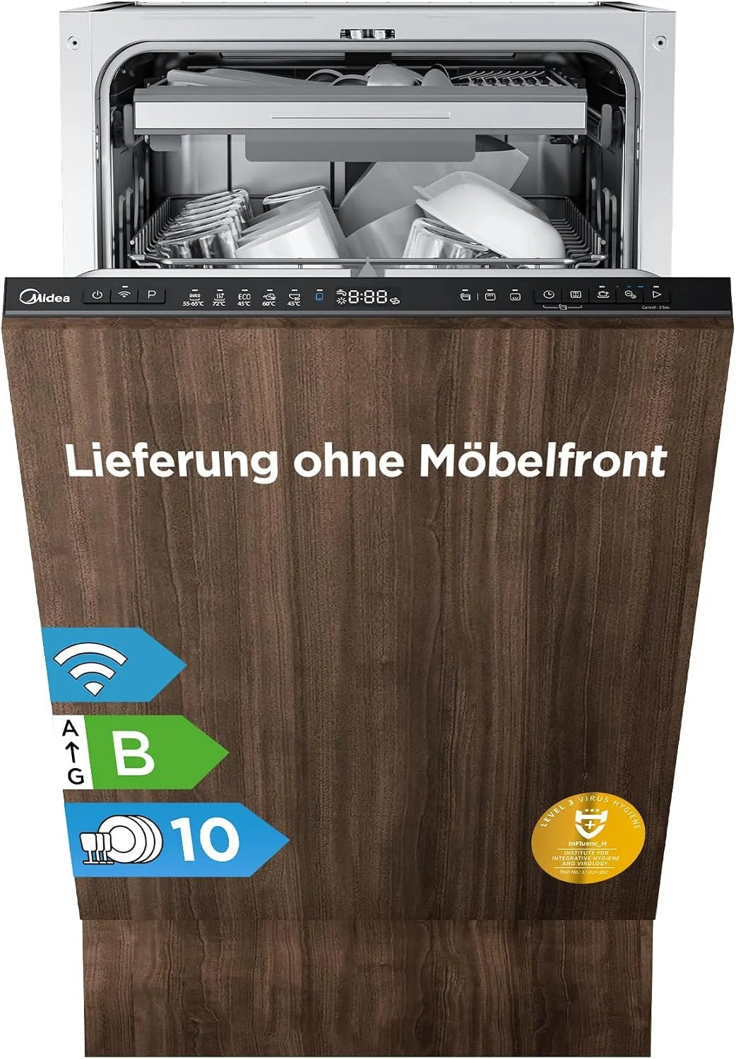 Midea, Myčky nádobí, 45 cm, Myčka na nádobí d 45 cm Plně integrovatelné 10 šitých stropů 42 dB Tichý EEK B, Černá, 42 dB, 44, 8 cm, 60 cm