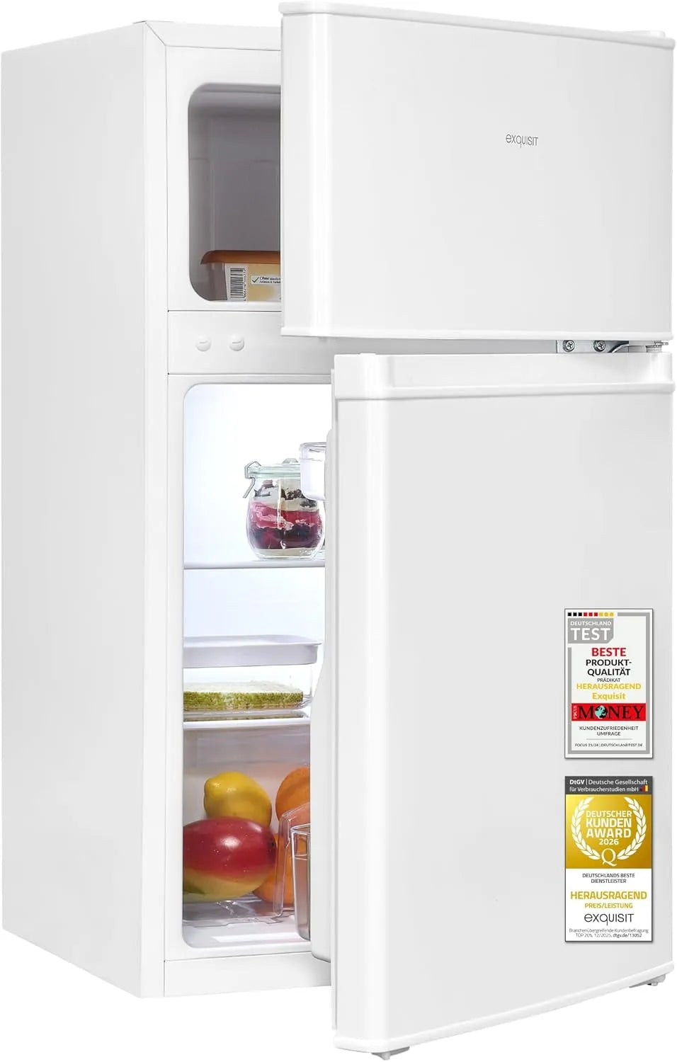 Exquisit 4-Sterne, Kombinované chladničky s mrazákem, Excelentní lednička s mrazákem, 85 l, 4 hvězdy, LED, malé, bílé, Bílá, 61 l, 24 l
