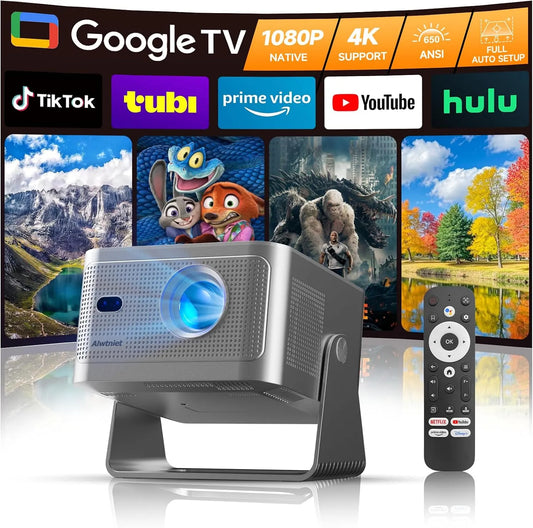 Alwtniet 1080P, Projektory, Mini Beamer projektor 4K Podporováno s Google TV, Native 650 ANSI, Černá, 4K