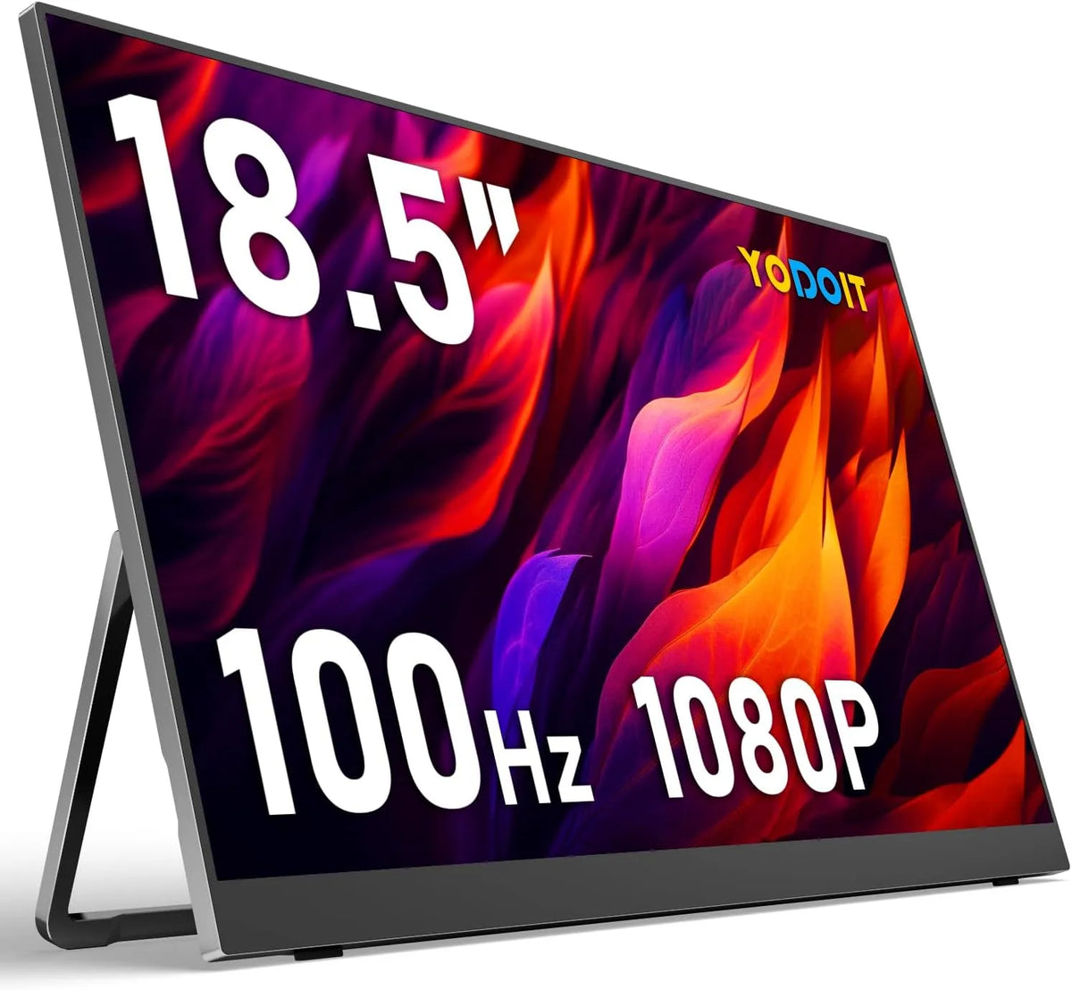 Yodoit 1080p, Monitory, Přenosný monitor pro notebooky, 100 Hz, 18, 5 palců, FHD, IPS přenosná obrazovka, Černá, 1920 x 1080, 1 kg
