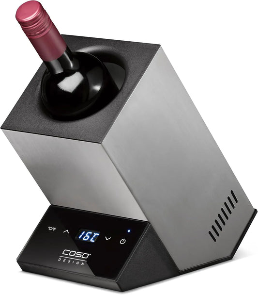 Caso, Chladničky na víno a sekt, WineCase One Inox - Design chladiče vína pro jednu láhev, teplotní rozmezí od, Stříbrná, 9 cm, 295 cm, 13, 5 cm