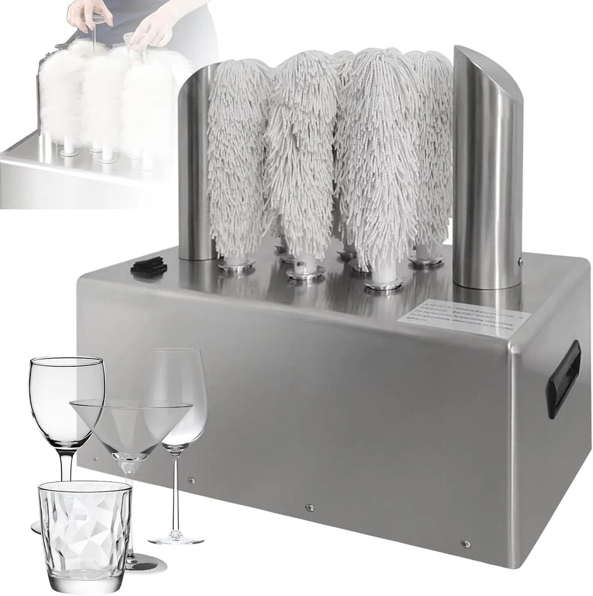 IYUESQ, Lešticí stroje, Elektrická myčka skla, čistička skla na víno pro vinařství s 8 lešticími utěrky a, Průhledná, 8 l, 10 cm, 1375 W