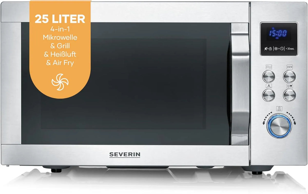 SEVERIN 4-in-1, Mikrovlnné trouby s grilem, 4in-1 mikrovlnná trouba 'Crispy Wave', funkce horkého vzduchu do 230 ° C, fritéza, Stříbrná, 2150 W