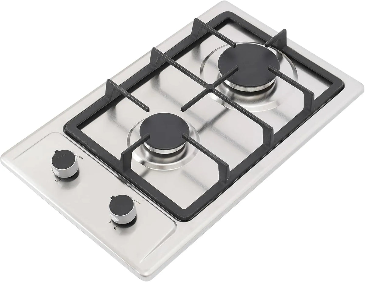 Mermajestic, Varné desky, Plynová varná deska 2 hořící, plynová kamna pro vnitřní použití, přenosný plynový, Stříbrná, 3KW, 1.75KW, 10cm