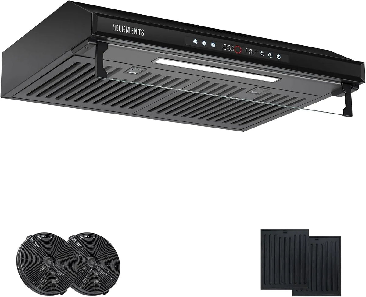 KB ELEMENTS 650m3, Nástěnné digestoře, 60cm hloubka 60 cm, cirkulační vzduch / výfuková komora s / h silným sacím, Černá / stříbrná, 60cm, 2 x 80