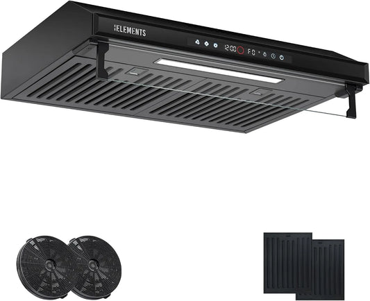 KB ELEMENTS 650m3, Nástěnné digestoře, 60cm hloubka 60 cm, cirkulační vzduch / výfuková komora s / h silným sacím, Černá / stříbrná, 60cm, 2 x 80