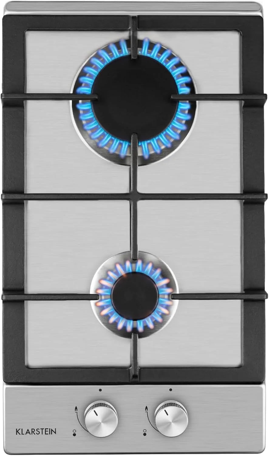 Klarstein 2-Flammig, Varné desky, Plynový sporák, plynová sporák, hořák Sabaf, plynová sporák na propan / zemní, Stříbrná, 30 cm, 3 kW, 1 kW