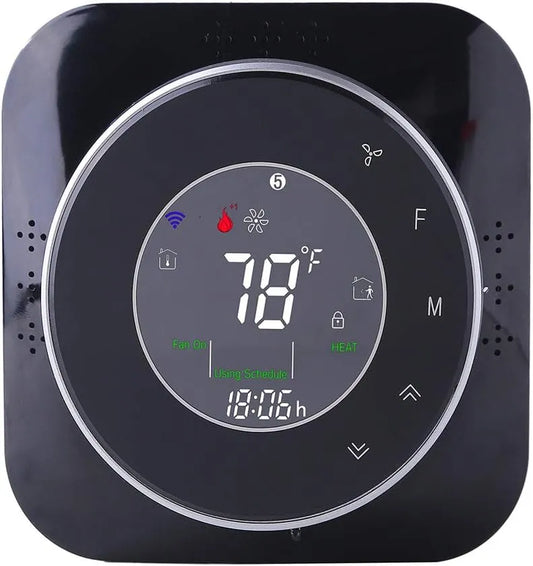 Qiumi, Programovatelné, WiFi termostat pro tepelná čerpadla s podsvícením, Černá, 6000 W, 24V
