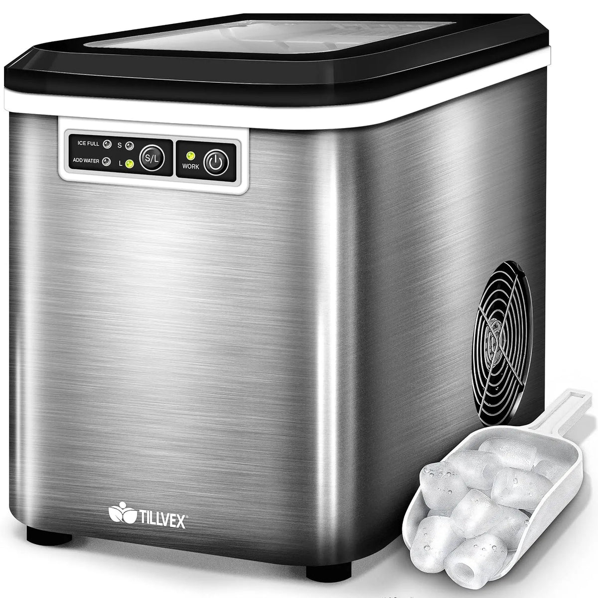 tillvex, Stroje na výrobu ledu, led krychle nerez oceli 12 kg - 24 h, Stříbrná, 12 kg, 2.2 l, 2 v, 0, 8 l