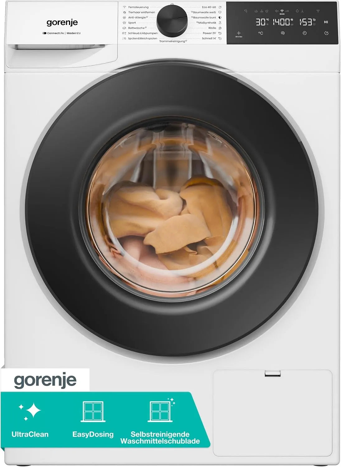 Gorenje W5G484A3P1, Pračky, pračka s funkcí páry / 8 KG / 1400 U-Min / ConnectLife / 15 Programmes /, Bílá, 5G, 8 KG