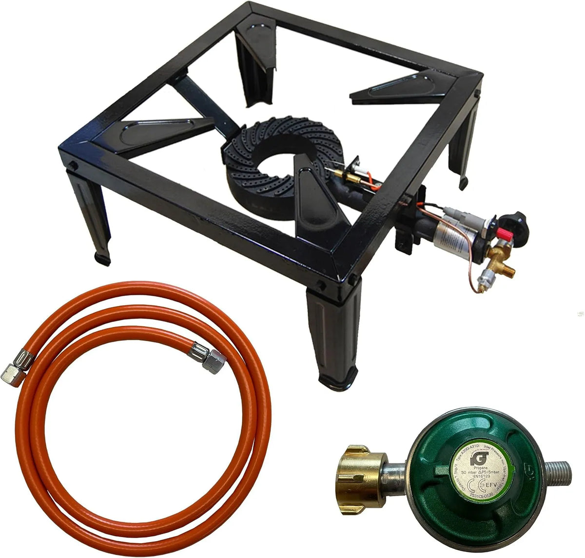 Tevex 4stop, Plynový sporák 10.5 kW - stojan, piezo zapalování, 1, 5 m hadice a regulátor tlaku, Černá, 10.5 kW