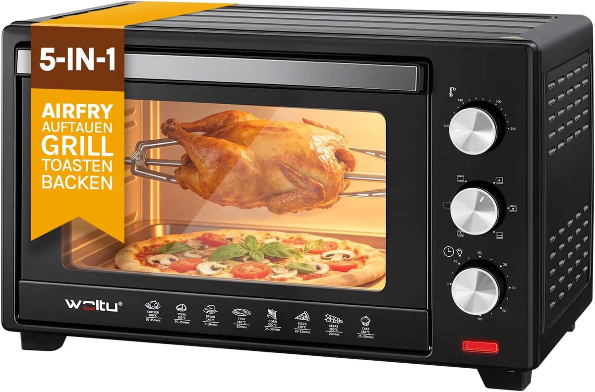 WOLTU, Mini trouby, Mini trouba s cirkulovaným vzduchem, pizzová trouba 32 L, 100- 230 ° C, 0-60 min., Černá / stříbrná, 32 L, 1600 W