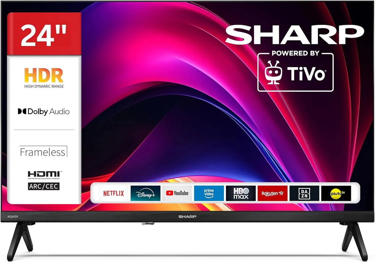 SHARP 24HE2745E, Přenosné televizory, TV 24 palců Smart TV s HD- ready rozlišením a HDR, Černá, 60 cm