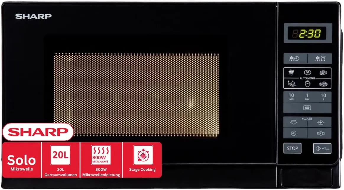 SHARP R242BKW, Samostatné mikrovlnné trouby, Electronics mikrovlnná trouba, Černá / stříbrná, 800 W, 20 l, 275 x 173 x 255, 25, 5 cm
