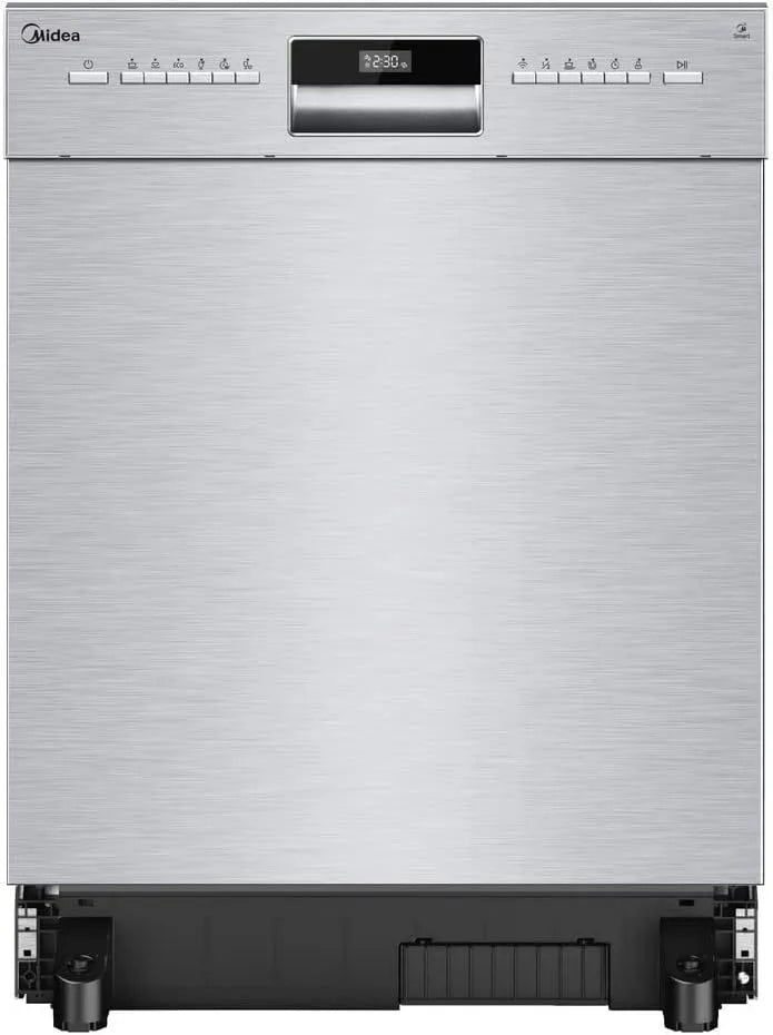 Midea 3.35X14ES 0-24h, Myčky nádobí, 60 cm, Myčka SU, 60cm podstavba, 14 tahací myčka, částečně integrovaná s WiFi, Extra, Stříbrná, 35X14