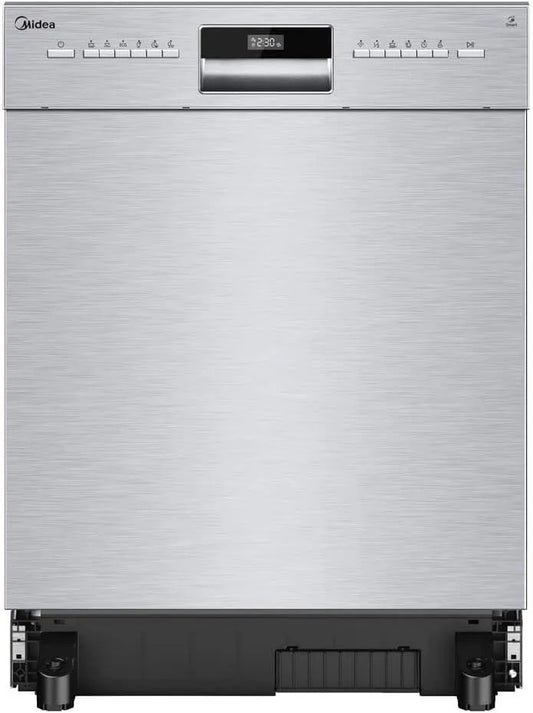 Midea 3.35X14ES 0-24h, Myčky nádobí, 60 cm, Myčka SU, 60cm podstavba, 14 tahací myčka, částečně integrovaná s WiFi, Extra, Stříbrná, 35X14