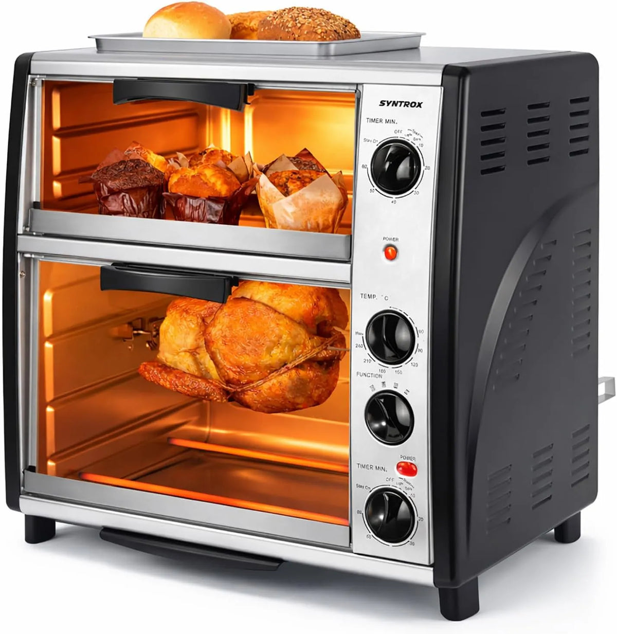 Syntrox Germany, Mini trouby, Syntrox Německo 42 litrů nerezové oceli Dvojitá trouba s grilem, Stříbrná, 42 l, 5 x 35 x 45, 14L, 28L