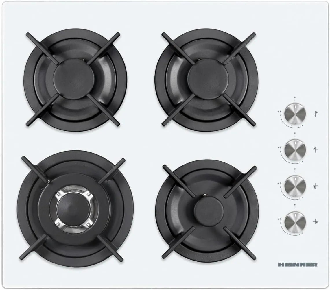 HEINNER 5Jahre HBH-V4IWF-GWH, Elektrické kotle, budova v plynové plotýnce 58cm, 4 výkonné plynové hořáky, elektrické zapalování, Bílá, 58cm, 4 v