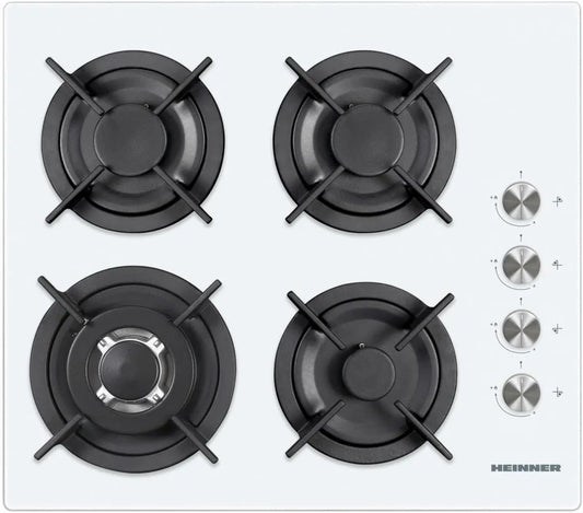 HEINNER 5Jahre HBH-V4IWF-GWH, Elektrické kotle, budova v plynové plotýnce 58cm, 4 výkonné plynové hořáky, elektrické zapalování, Bílá, 58cm, 4 v