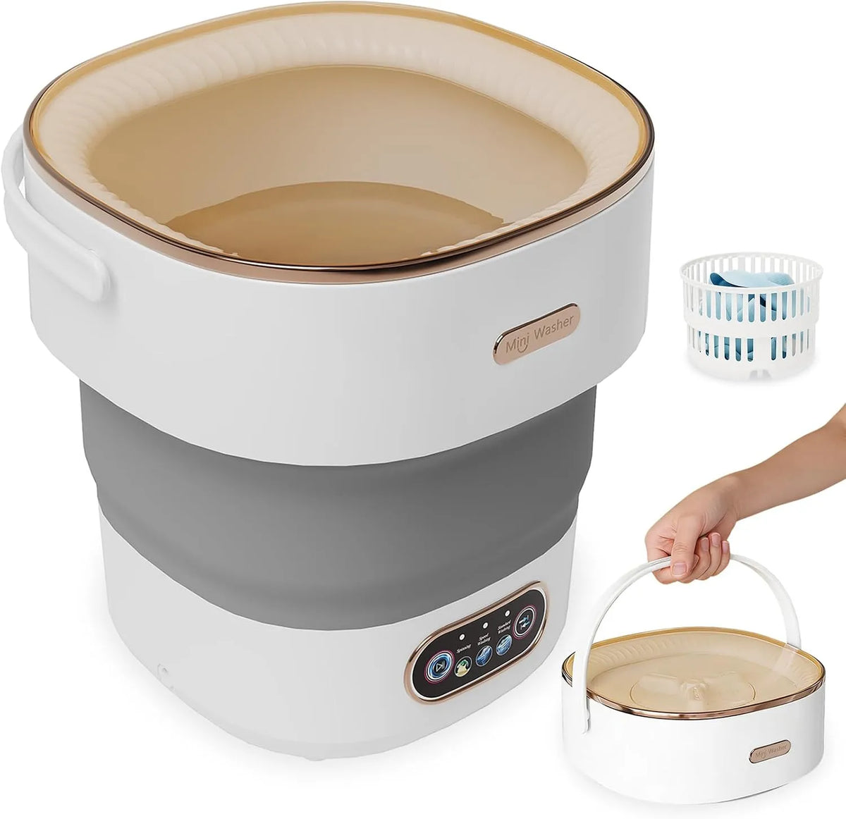 RBFGYIOP 12-13L, Přenosné pračky, Skládací Mini pračka, cestovní pračka, kompaktní a přenosná, tiché, energeticky, Bílá, 13L, 2.8 kg, 33 x 32