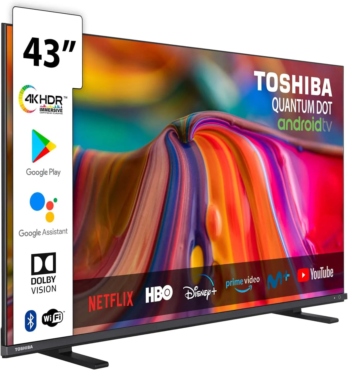 TOSHIBA 43QA4163DG, Televizory, 43 palců, QLED Quantum Dot Ultra HD (3840 x 2160), Google Assistant, Bluetooth, Černá, QLED, 3840 x 2160