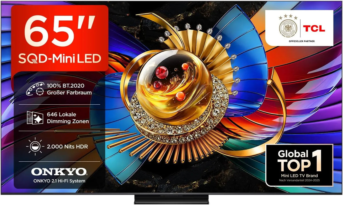 TCL 65Q7D, Přenosné televizory, Pro SQD Mini LED 65 palců TV, 4K Smart TV, Google TV, Černá, Mini LED, 4K, 144 Hz, 288 Hz