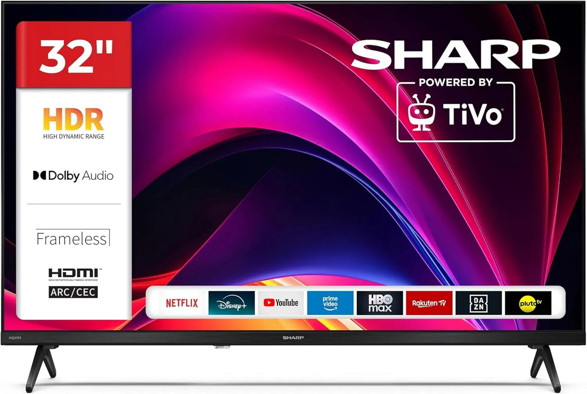 SHARP 32HE2745E, Přenosné televizory, TV 32 palců Smart TV s HD- ready rozlišením a HDR, Černá, 80 cm